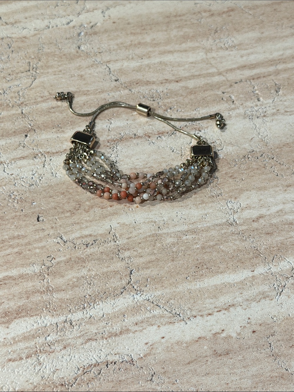 White House Black Market Peach and Cream Multi-Strand Beaded Bracelet